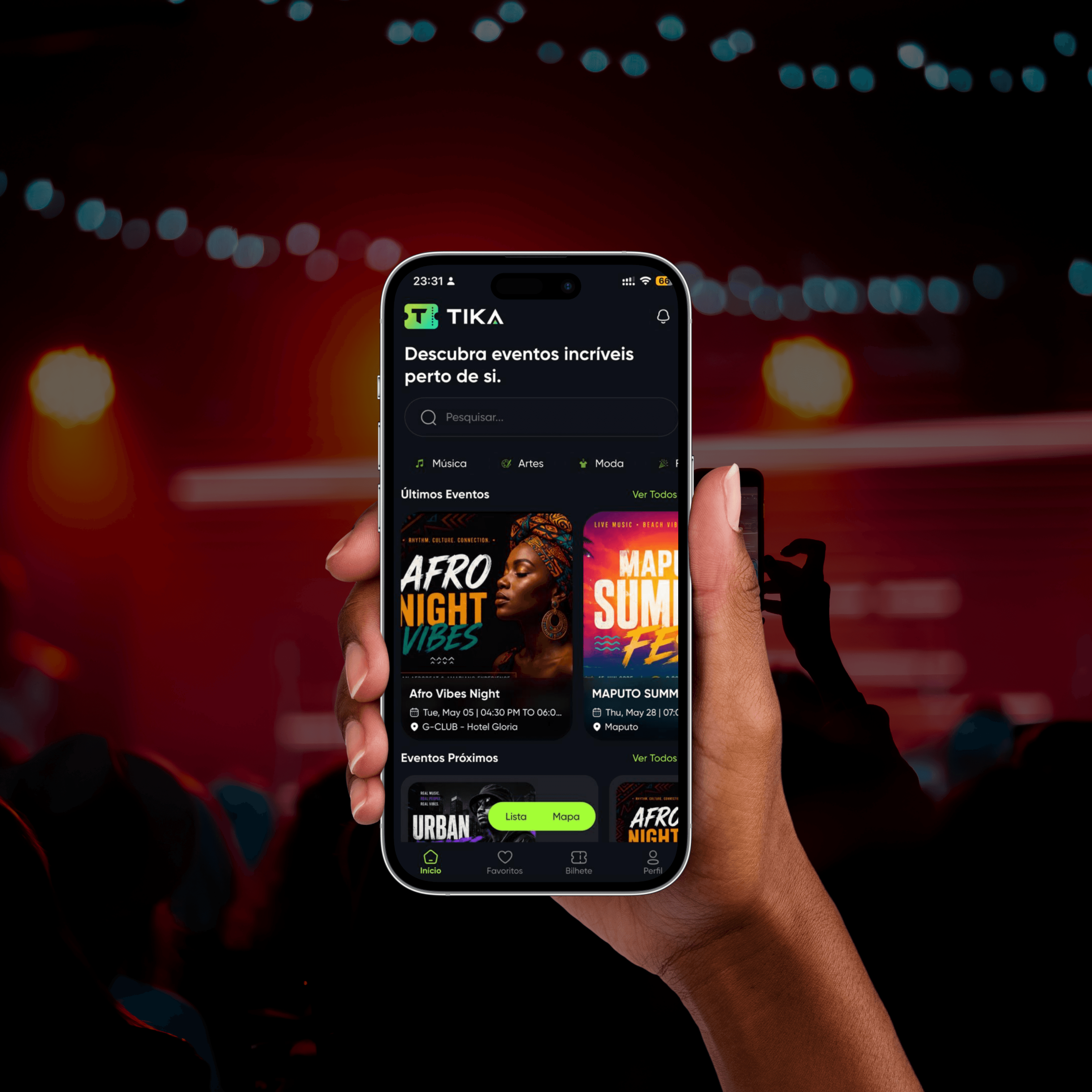 Descoberta de eventos no app.tika.co.mz
